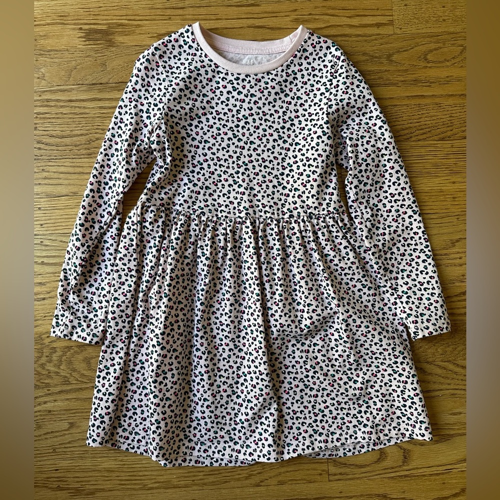 NWOT Marks and Spencer Pink Leopard Print Cotton Dress, size 5-6 years